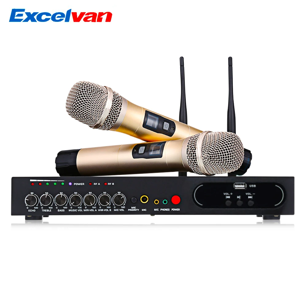Excelvan MU 6S беспроводной ручной микрофон Двухканальный UHF Система с фиксированными