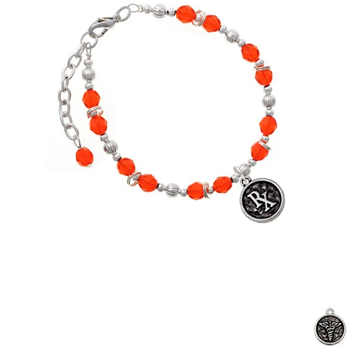 Silvertone медицинский Кадуцей Seal Rx оранжевый бисерный браслет| |