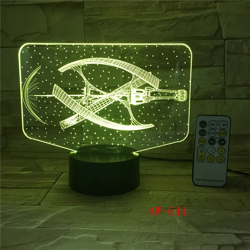 7 красочных изменяемых настроений Светодиодная лампа 3D LED космический корабль