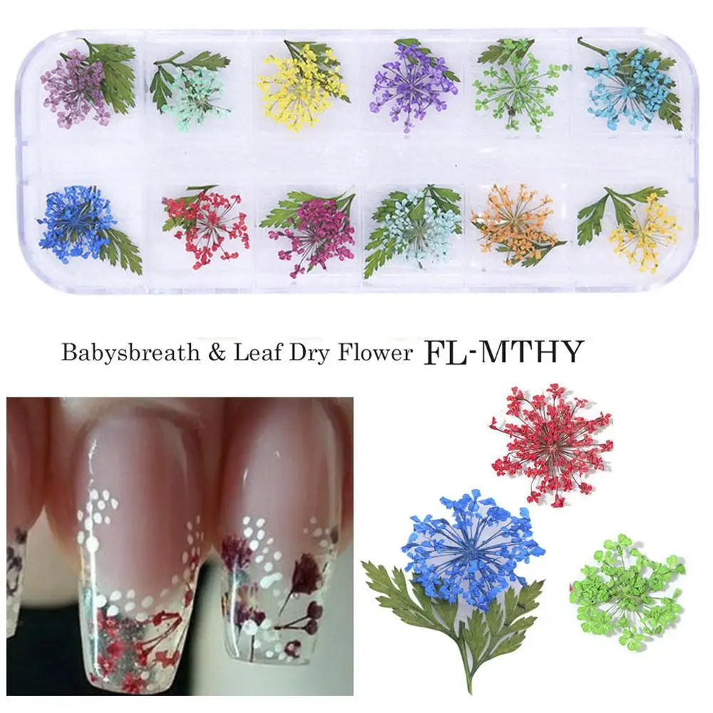 12 цветов аксессуары для ногтей украшения сушеный цветок 3D Маникюр лак УФ клей
