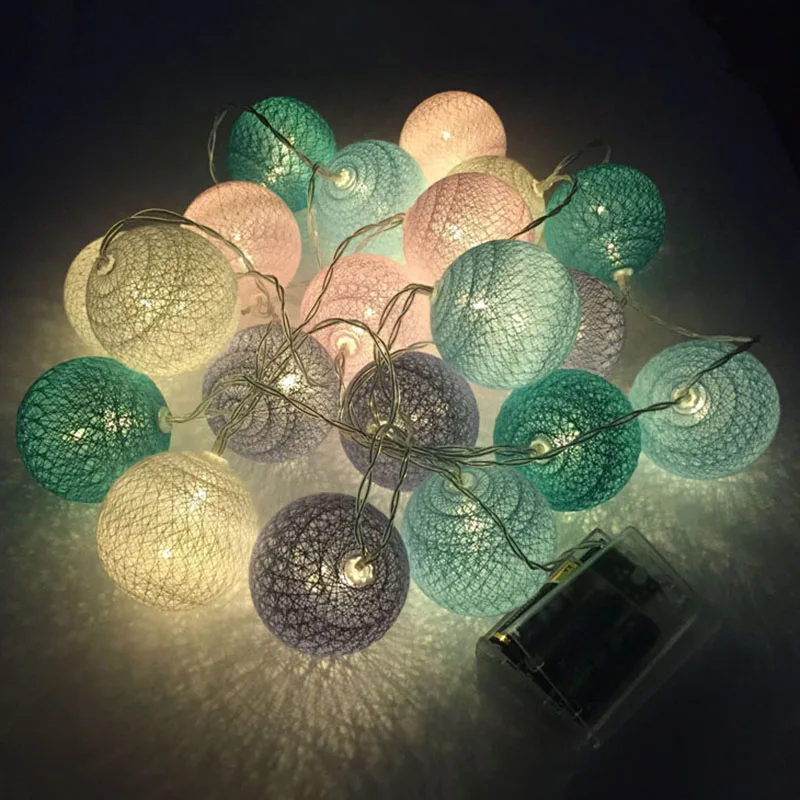 20 Leds Cotton Ball String Lights Ac &amp Battery Fairy Outdoor Decoration Holiday Garland Christmas Globe Lighting Chain | Лампы и