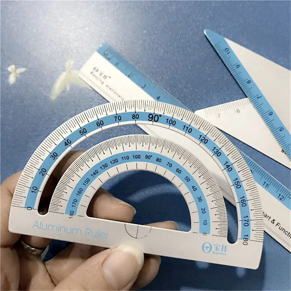 

4pcs/set Multi-function Aluminum Alloy Ruler Aluminum Protractor School Office Stationery Supply Design Ruler