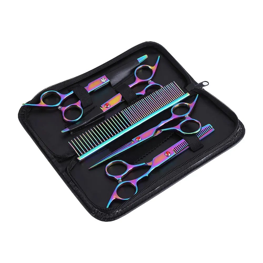 

7pcs Stainless Steel Pet Dogs Grooming Scissors Cat Hair Thinning Shear Sharps Dog Cutting Kitten Animal Barber Cutting Tool