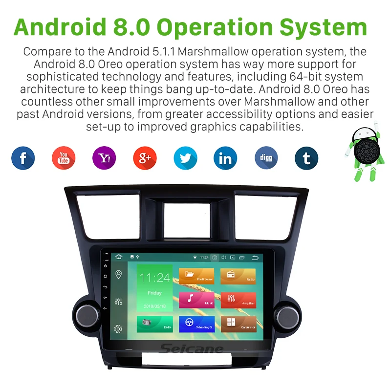 Seicane gps автомобильный 1Din Android 9 0 HD 10 1 &quotРадио для Toyota Highlander 2009 2010 2011 2012 2013 2014