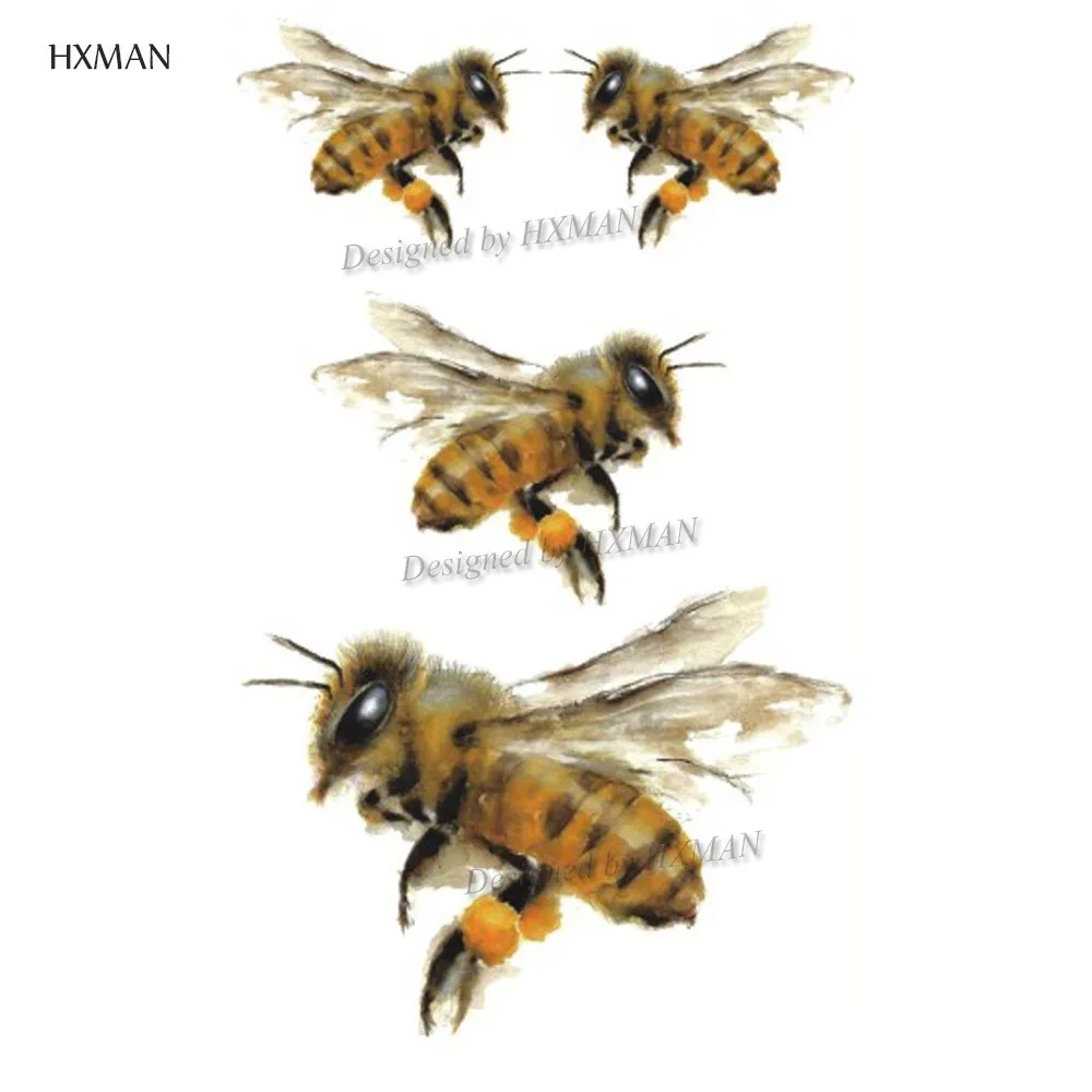 Временная наклейка для татуировки HXMAN Bee акварельные женщин модный боди арт