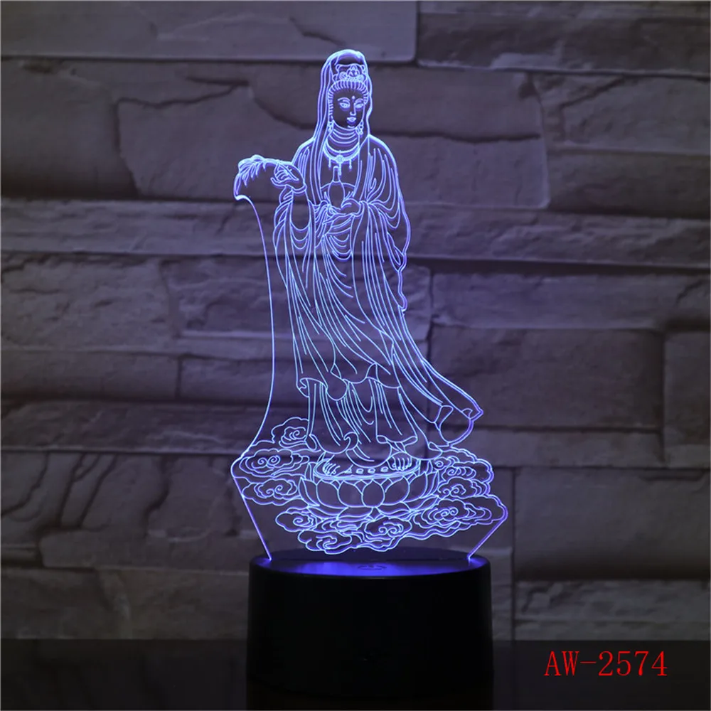 Новинка 3D лампа Guanyin иллюзия светодиодный ная USB сенсорный RGB 7 цветов меняющийся