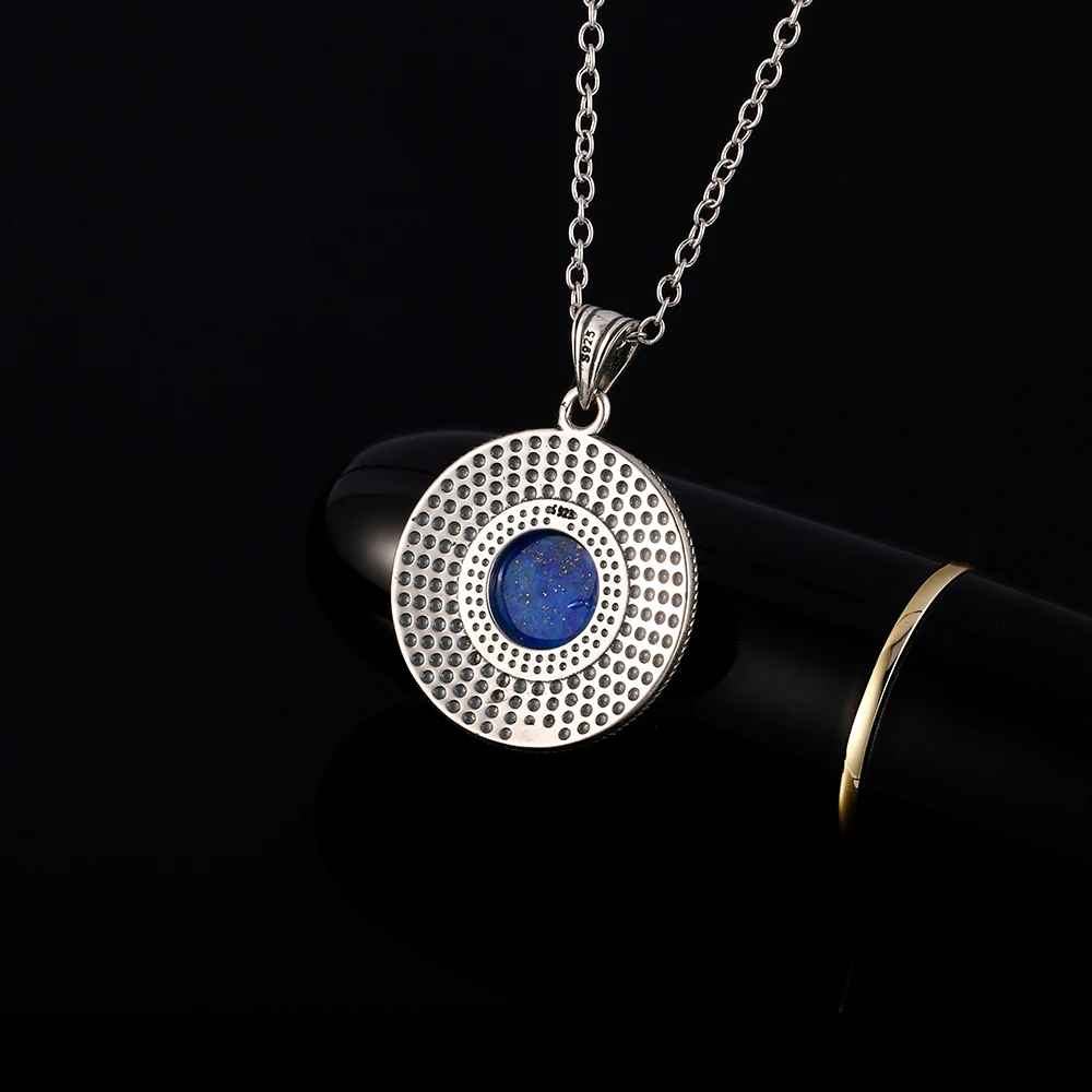 2019 новый список S925 серебро Ретро Он украшен круглыми синими lapis lazuli кулон