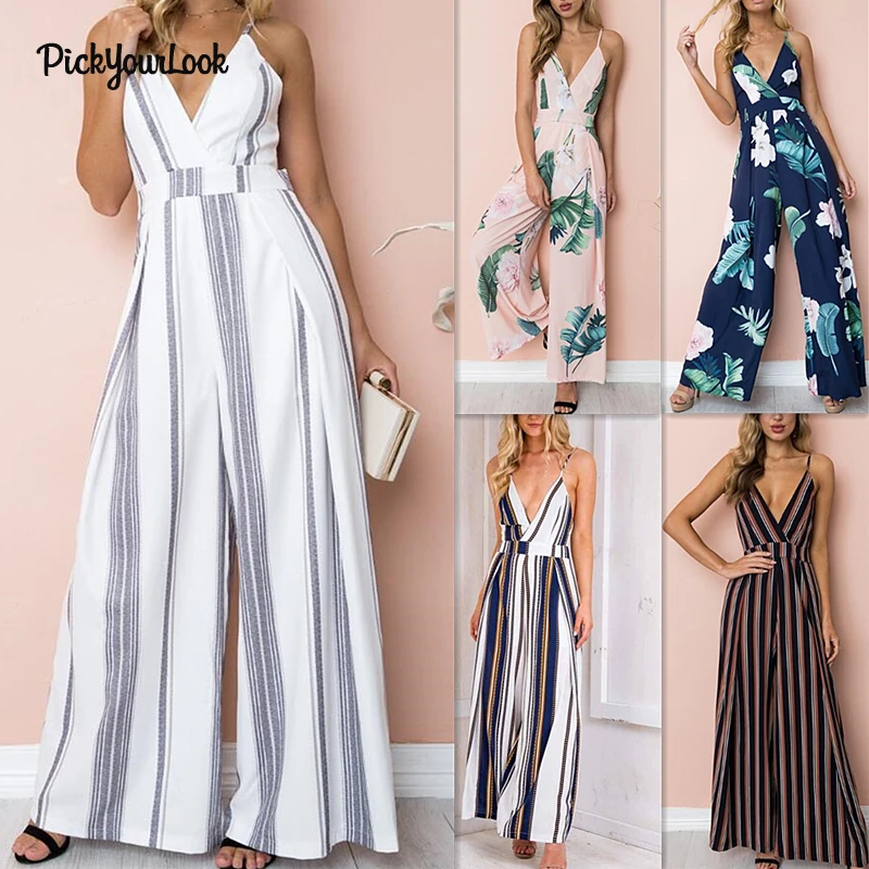 Летний комбинезон PickyourLook с v-образным вырезом и цветочным принтом женские