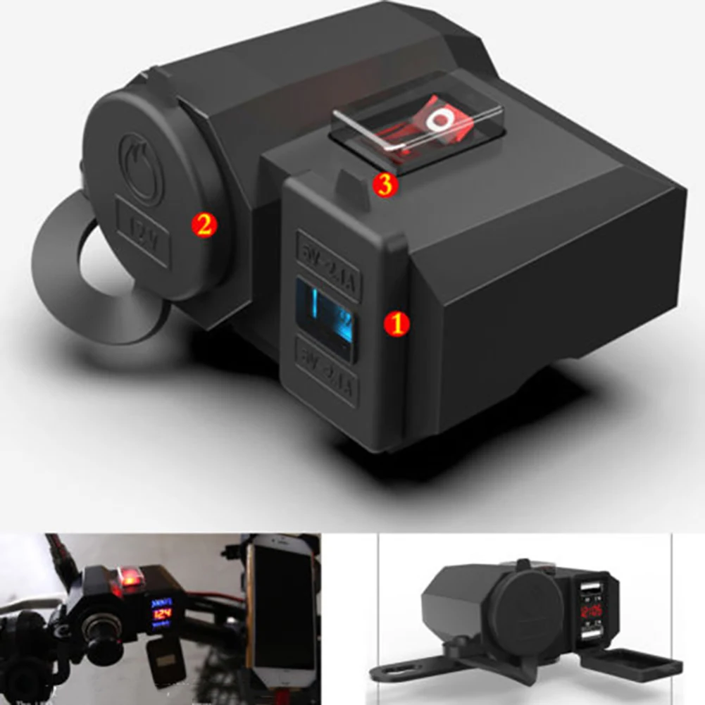 

Motorcycle Cigarette Lighter Socket Outlet Dual USB Charger LED Voltmeter and Switch Motorcycle Phone USB Charger