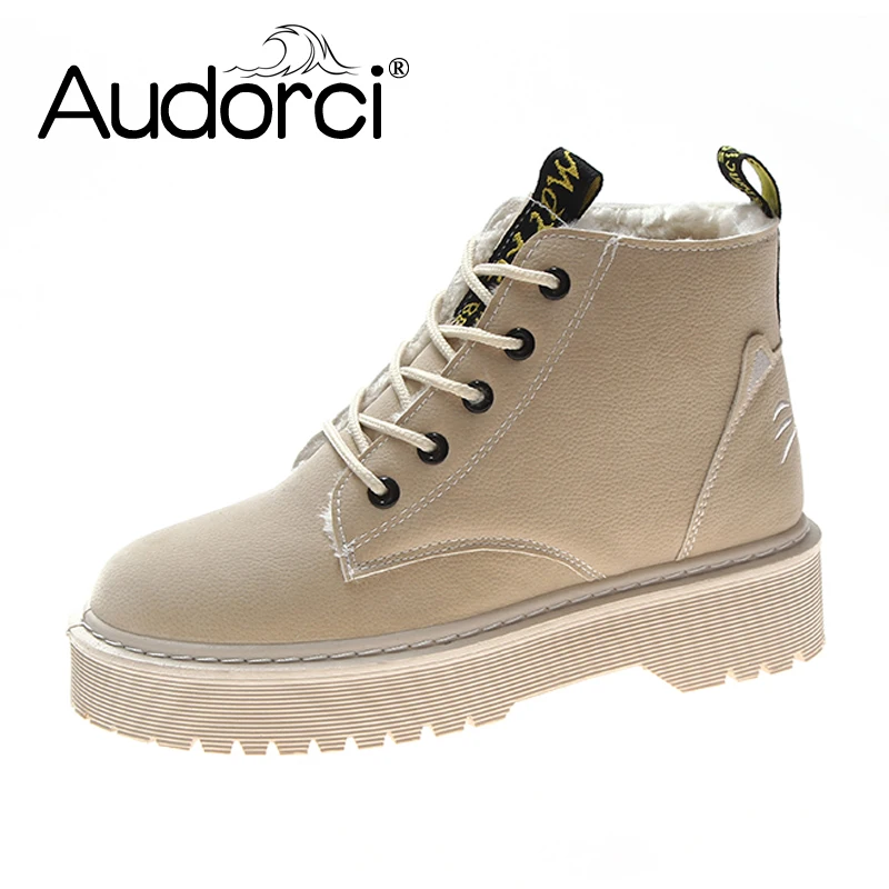 Audorci/2018 зимние женские ботильоны Модные повседневные Ботинки Martin женская уличная