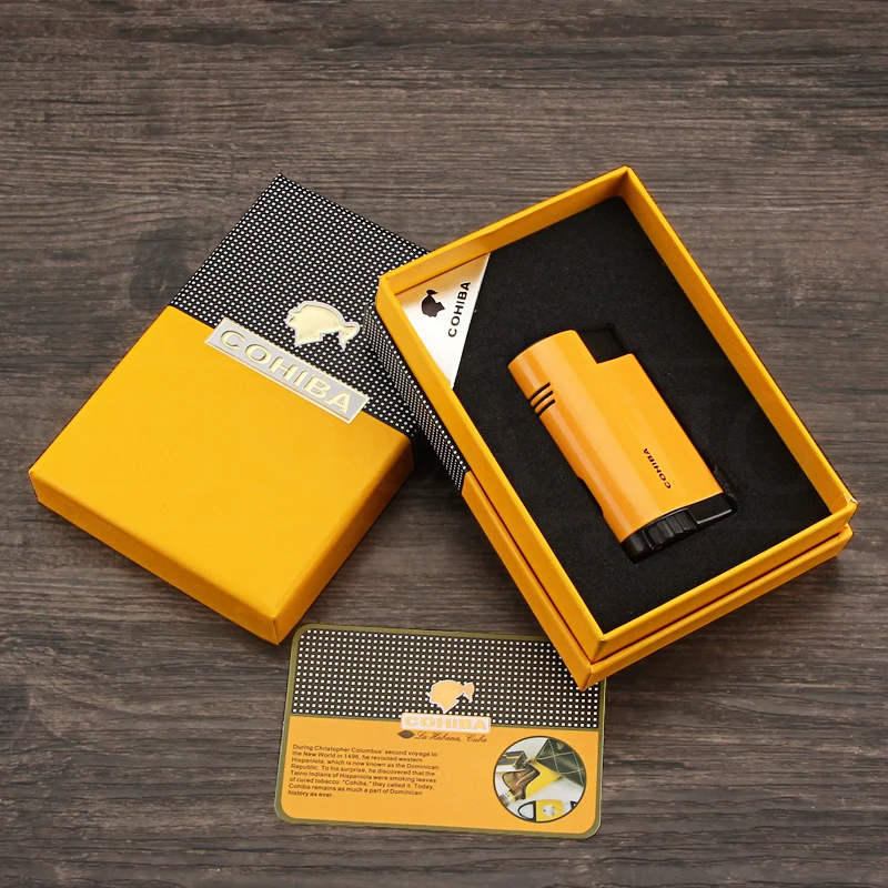 COHIBA зажигалки бутан Газовая зажигалка для сигар металлический ветрозащитный 3