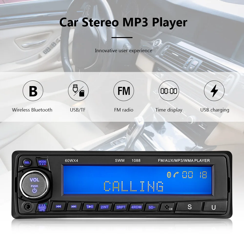 SWM 1088 1 Din автомобильный стерео MP3 плеер 12 5 см Bluetooth AUX Вход FM радио зарядка через usb