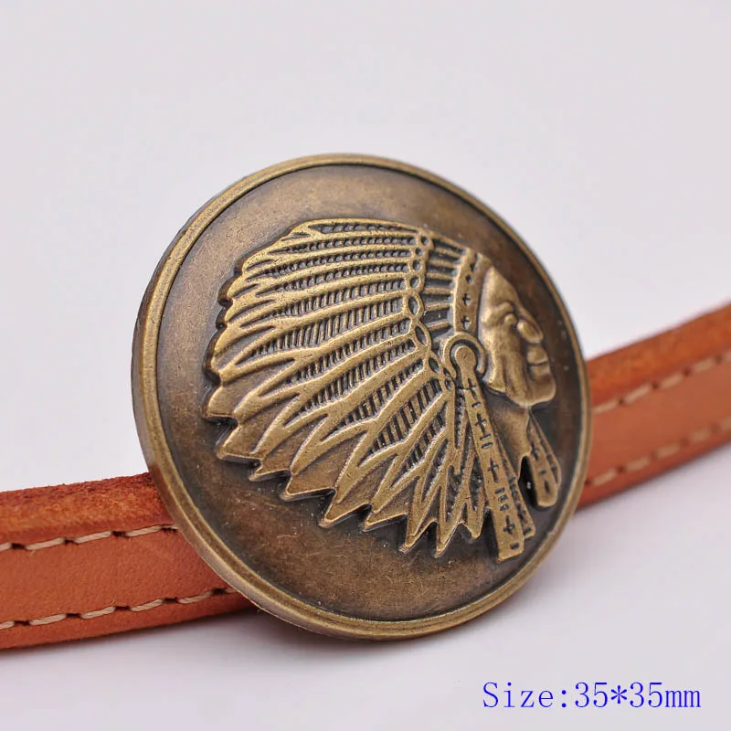 

5PC 35X35MM Autique Brass Southwest Indian Chief Leathercraft Conchos Screwback