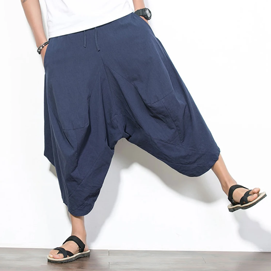 2019 мужские хип хоп мешковатые брюки хлопок льняные шаровары летние повседневные