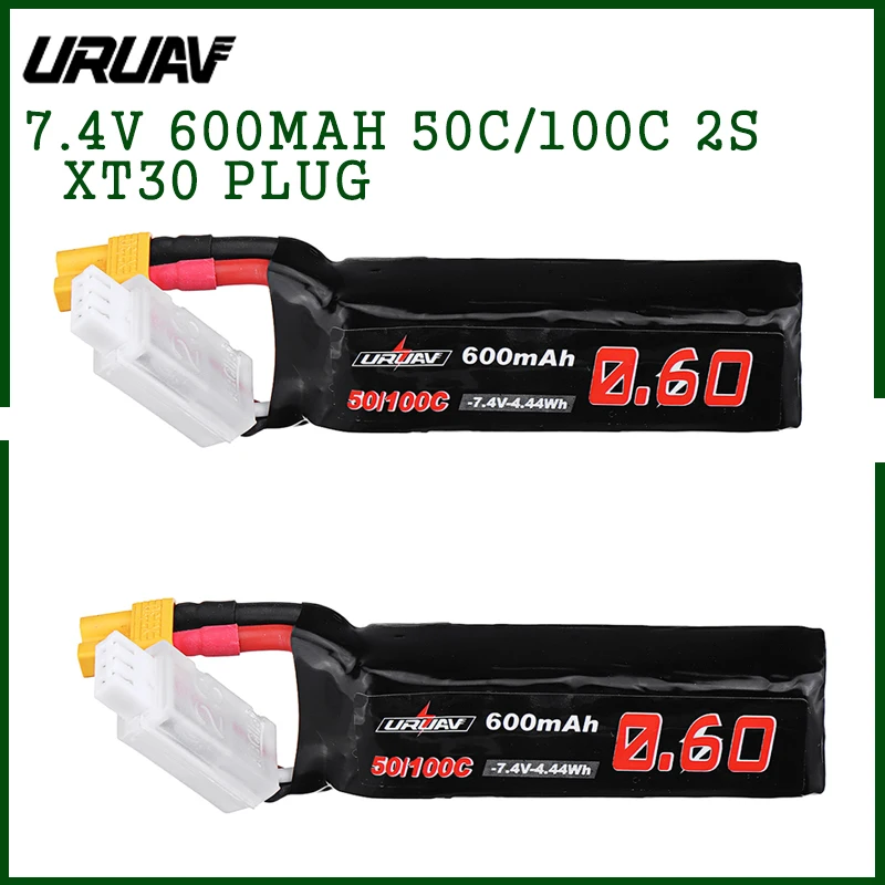 2 шт. URUAV 7 4 в 600 мАч 50C/100C 2S Lipo батарея XT30 разъем для XK K130 вертолет RC дроны FPV