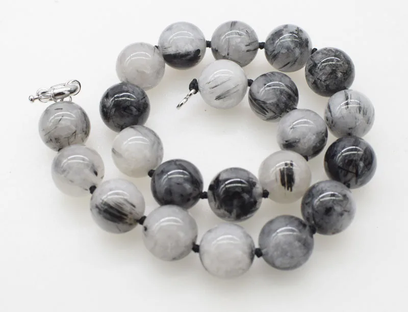 

black Quqrtz Rutilated round 10/12/14/16/18mm necklace 18inch wholesale beads FPPJ nature big size
