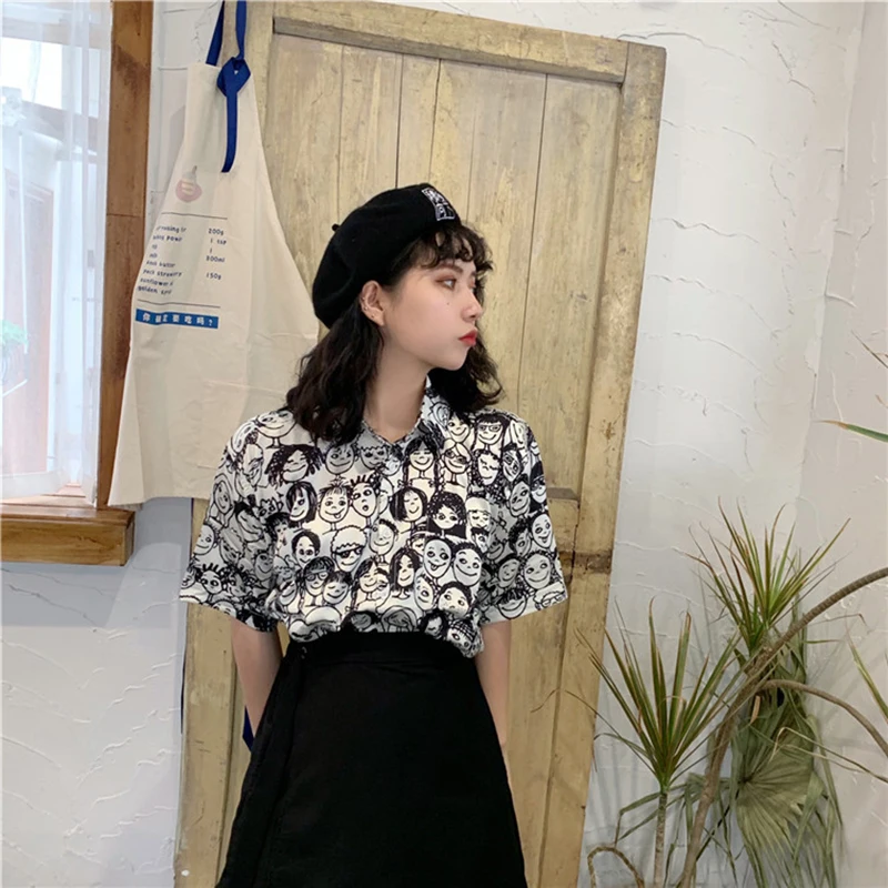 Lychee/Коллекция 2019 года весенне-летний свободный крой блузка с принтом лица в