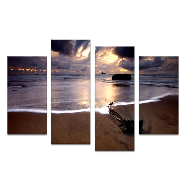 

The beach covered with dark clouds unframed 4 Piece Artwork Canvas Wall Oil Painting