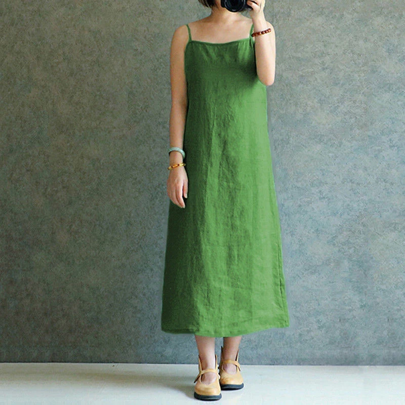 Летнее женское платье на бретельках из хлопка и льна повседневные платья туника