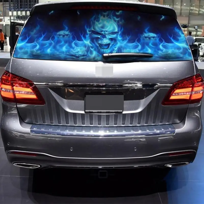 

Auto Products Waterproof Car Sticker Flaming Skull Rear Window Graphic Decals Windshield Sun Shading Stickers for The Car Truck