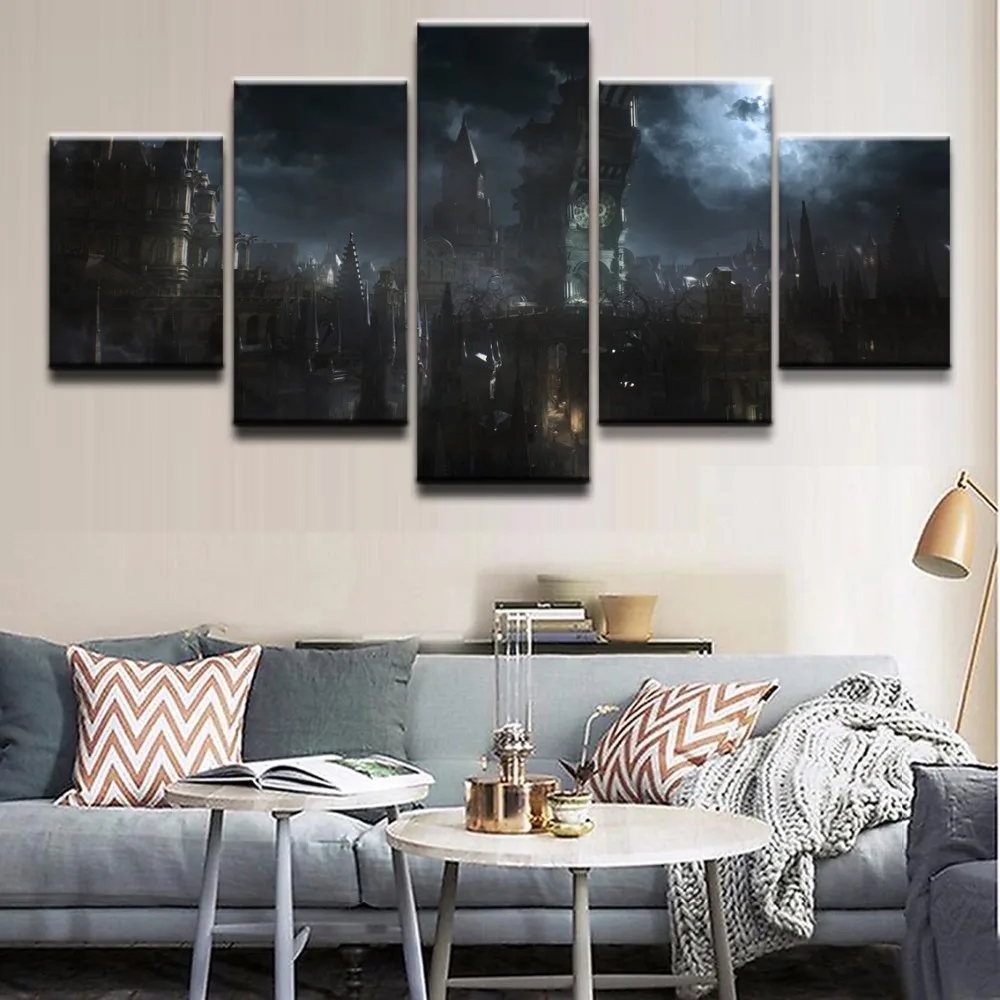 

Canvas Painting Wall Art Frame Abstract Decor Pictures 5 Panel Game Bloodborne Building For Modern Living Room Prints Oil Poster