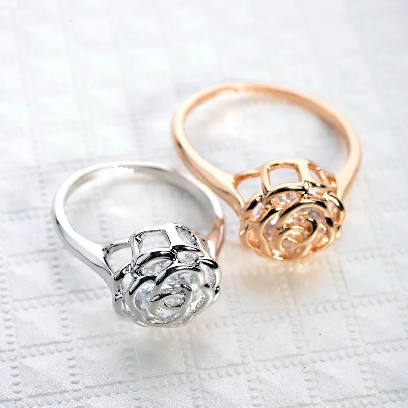 Visisap Rose Gold Цвет кольца для женщин Белый циркония инкрустация кольцо модное