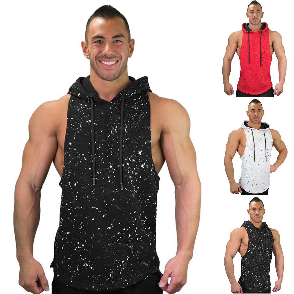 Мужская рубашка Летняя повседневная с принтом топы капюшоном без рукавов Топ