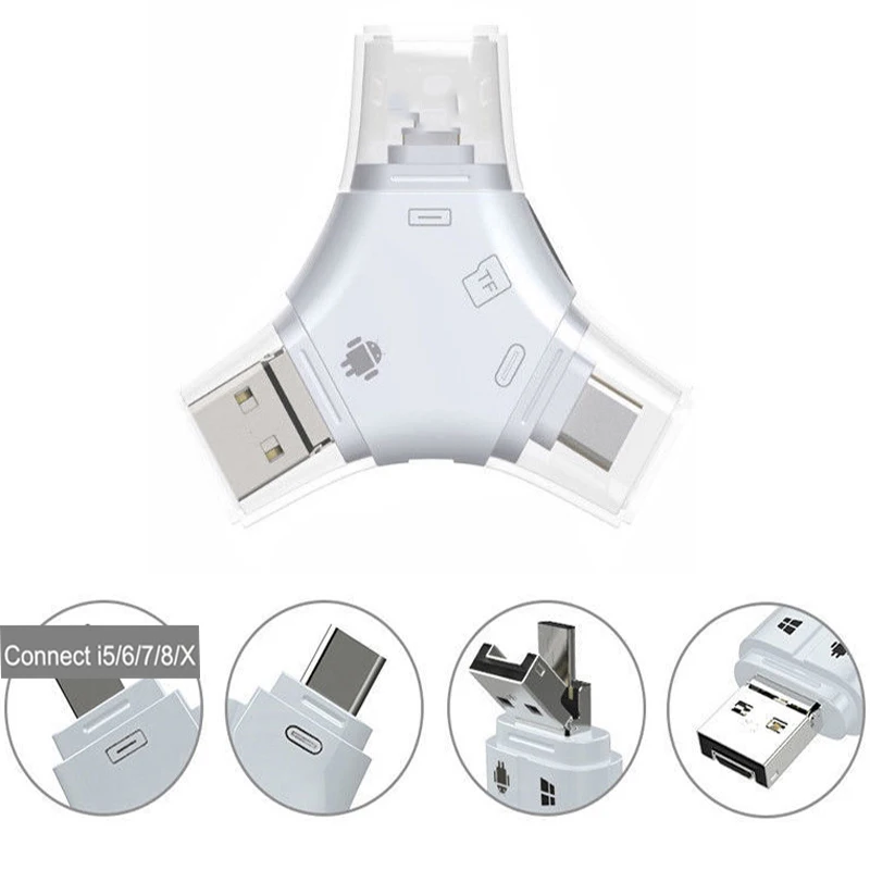 IG 4in1 флэш накопитель Micro USB SD/TF кард ридер адаптер для iPhone x 6 7 8 plus iPad samsung S8 Android type C
