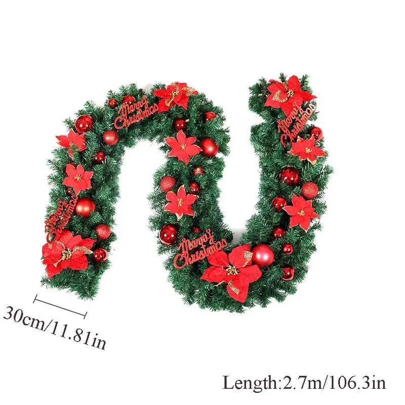 

2.7m Christmas Garland Christmas Rattan With Bows And Lights Christmas Decoration Supplies Christmas Decorations For Home