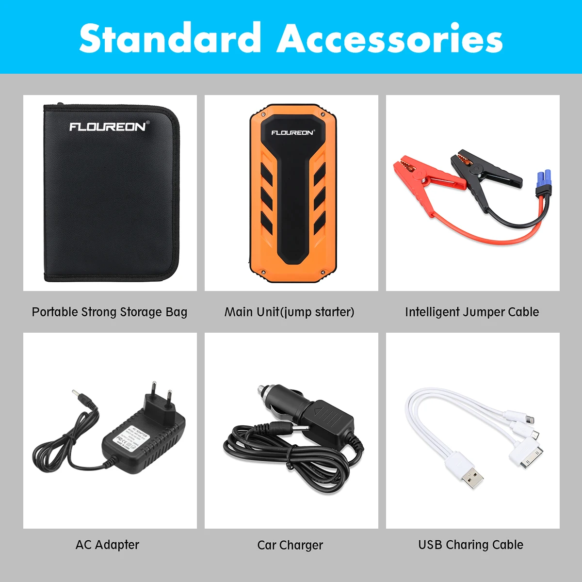Floureon C100 12000 mAh С светодиодный свет 600A пиковый ток скачок стартер ЕС Plug