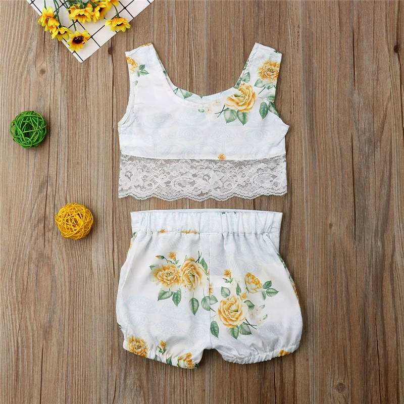 Modis/Новые комплекты летней одежды для маленьких девочек Кружевной укороченный