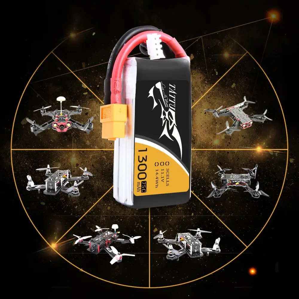 Литий полимерный аккумулятор Tattu 3S 1300mAh Lipo батарея 11 1 V FPV Дрон 75C XT60 разъем ZMR250 Qav 250