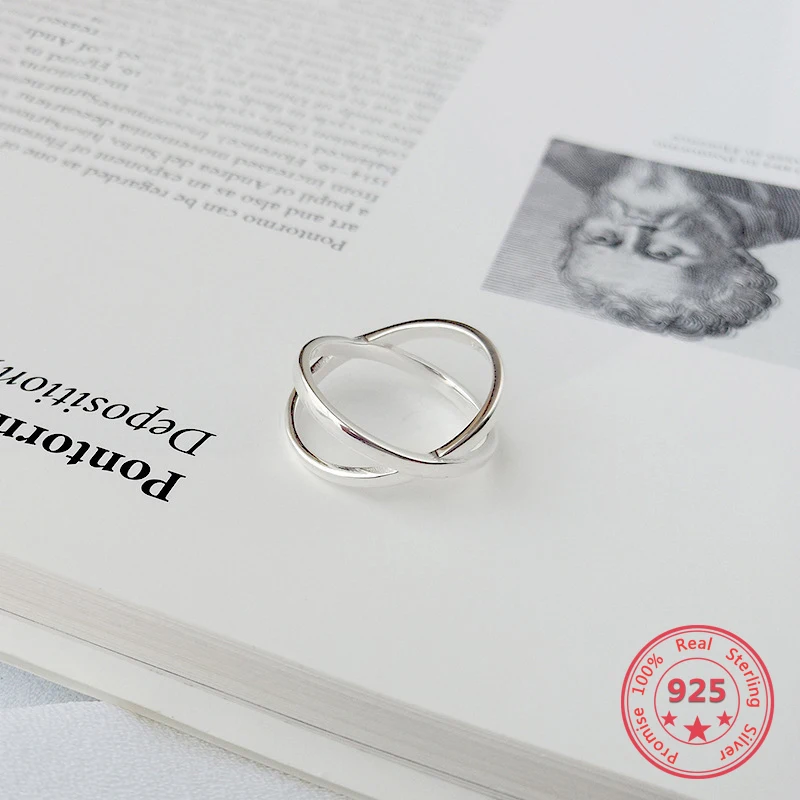 

Pure 925 Silver European American New Design Creative Concise X Ring Fine Jewelry