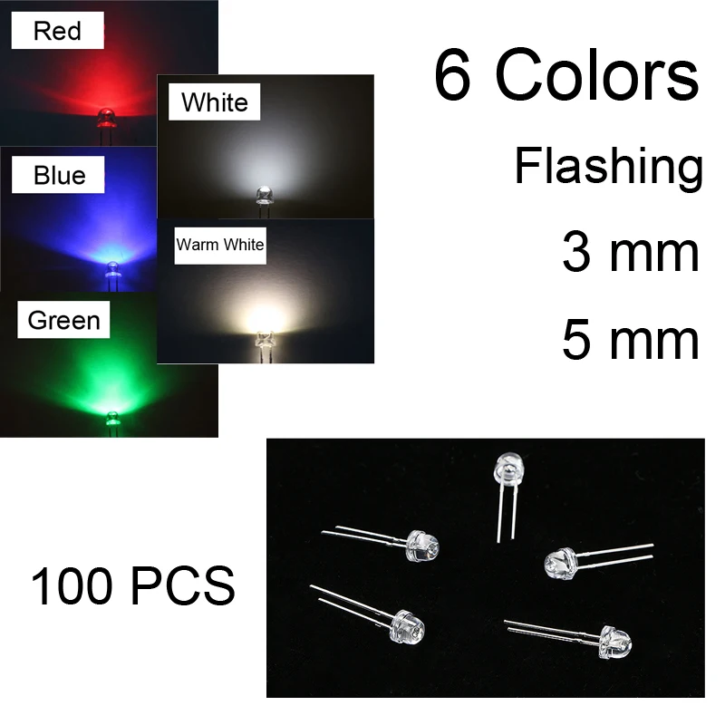 100PCS излучающие быстро/Медленный RGB мигающий светильник DIY светодиодный диоды для