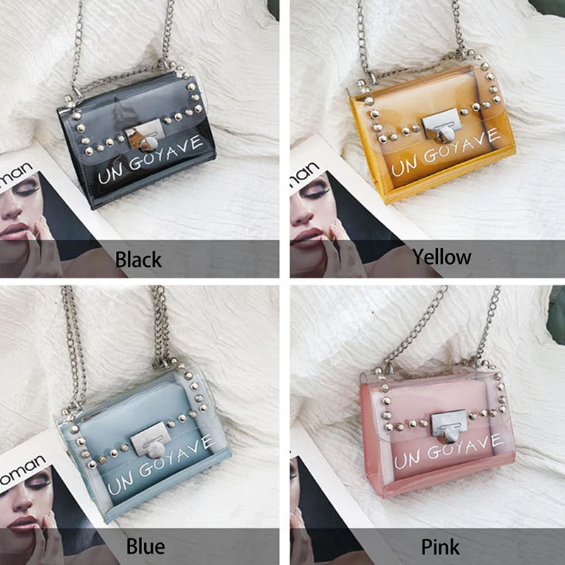 

New 2020 Summer Transparent PVC Shoulder Bags Women Candy Color Jelly Letter Bag Crossbody Tote Messenger For Teenage Girls