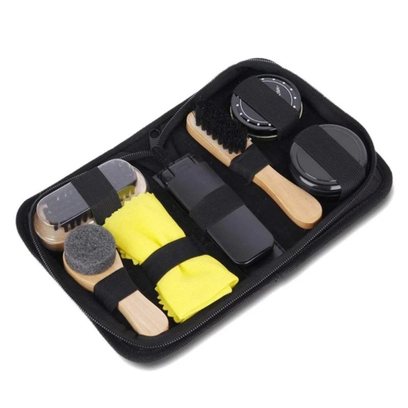 

Portable Shoe Care Kit (Black & Neutral Shoe Shine Polish Oil, 3 Brushes, 1 Buffing Cloth, 1 Suit Brush, Storage Case)