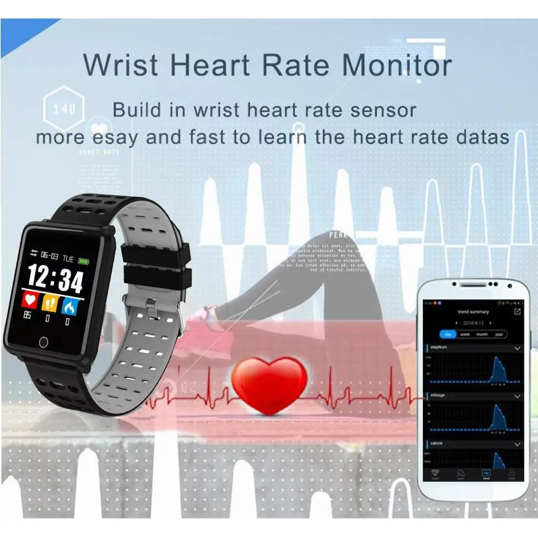 Мультифункциональные Смарт часы браслет кровяного давления ТПУ Сердце 180 mAh