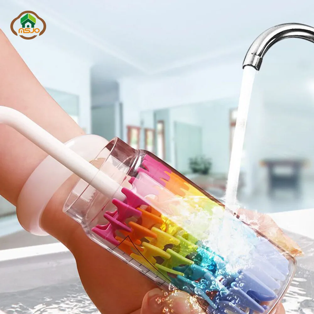 

MSJO Bottle Cleaner Kitchen Scrubber Feeding Milk Kids Cleaning Tool Wash Removable Kitchen Silicone Baby Bottles Cleaning Brush
