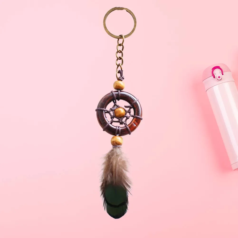 1 шт Dream Catcher бисером брелок для ключей с перьями круглый Ловец снов чистая заднего