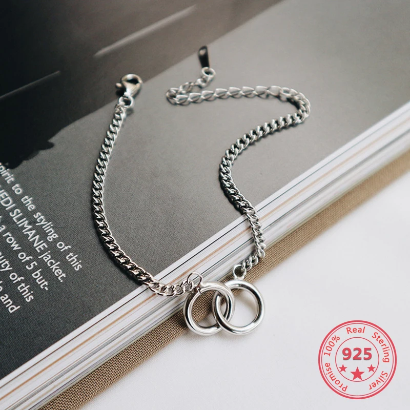 

100% 925 Silver Fashion Minimalism Retro Vintage Delicate Link Bracelets Fine Jewelry for Female