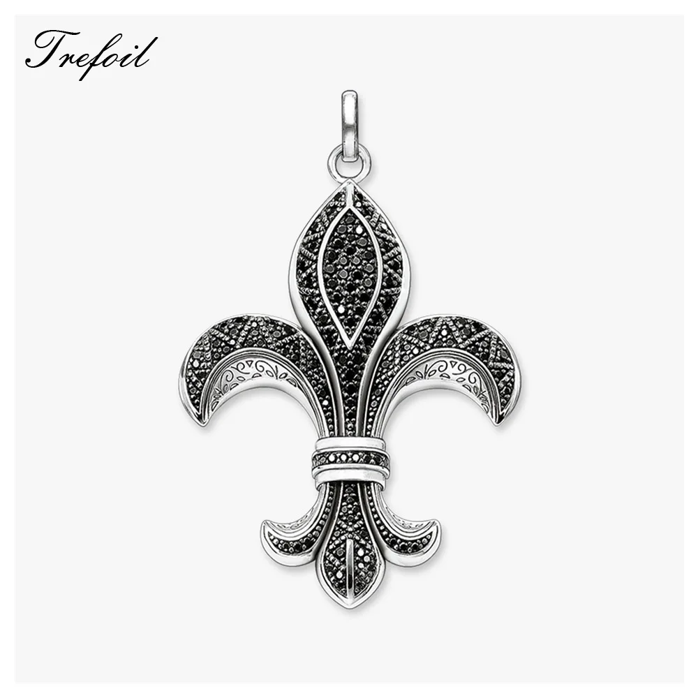 

Fleur-de-lis Lily Black CZ Pendants, Fashion Jewelry 925 Sterling Silver Vintage Badge Gift For Men Boy Fit Necklace 2018 New