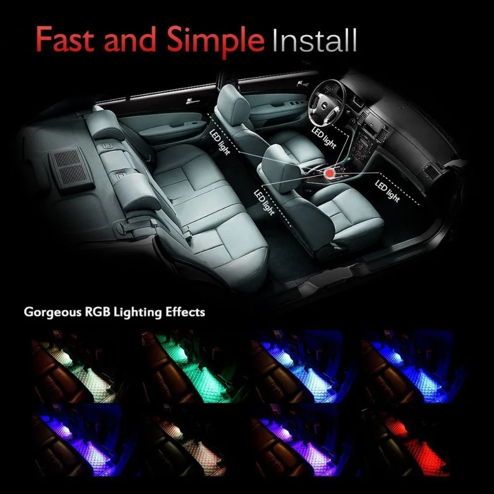 Светодиодная Автомобильная декоративная лампа RGB интерьер атмосферный свет 4