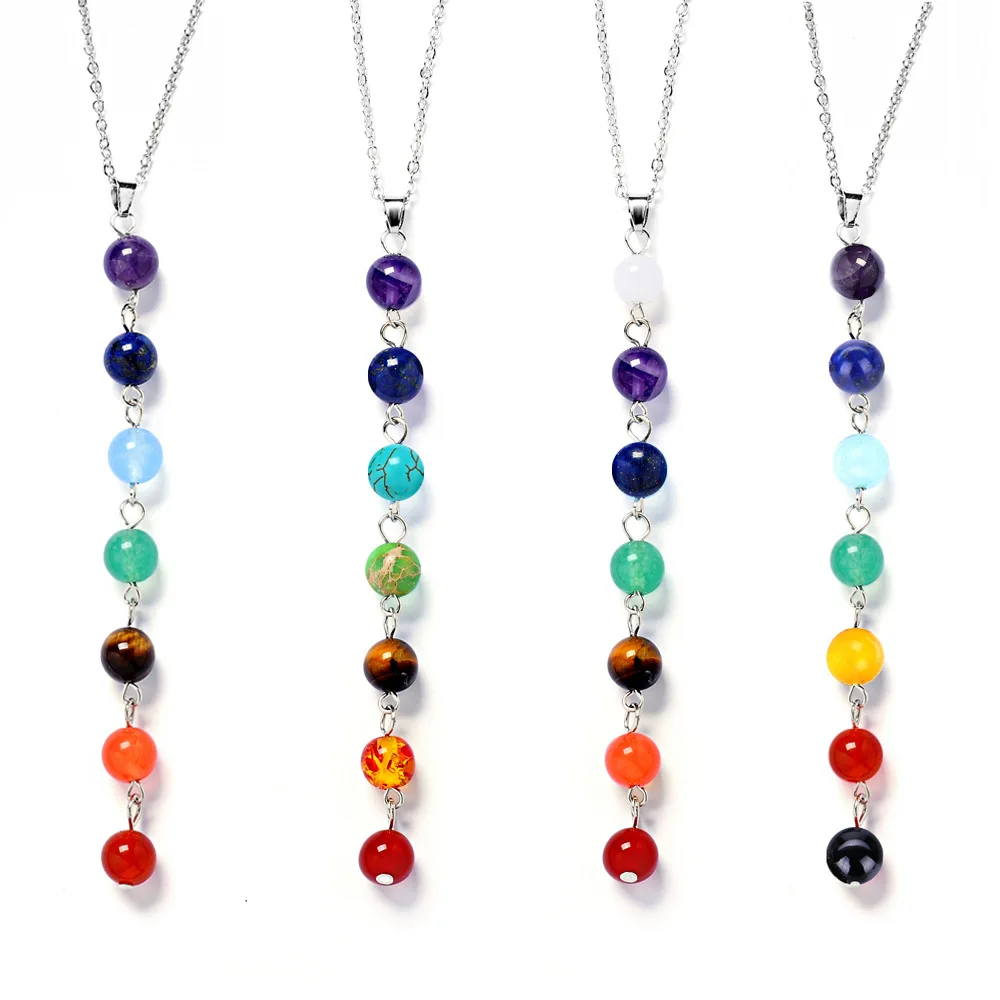

7 Chakras Necklace 8mm Stone Pendant Personality Jewelry Colorful Round Stone Necklaces for Women Jewelry Gift