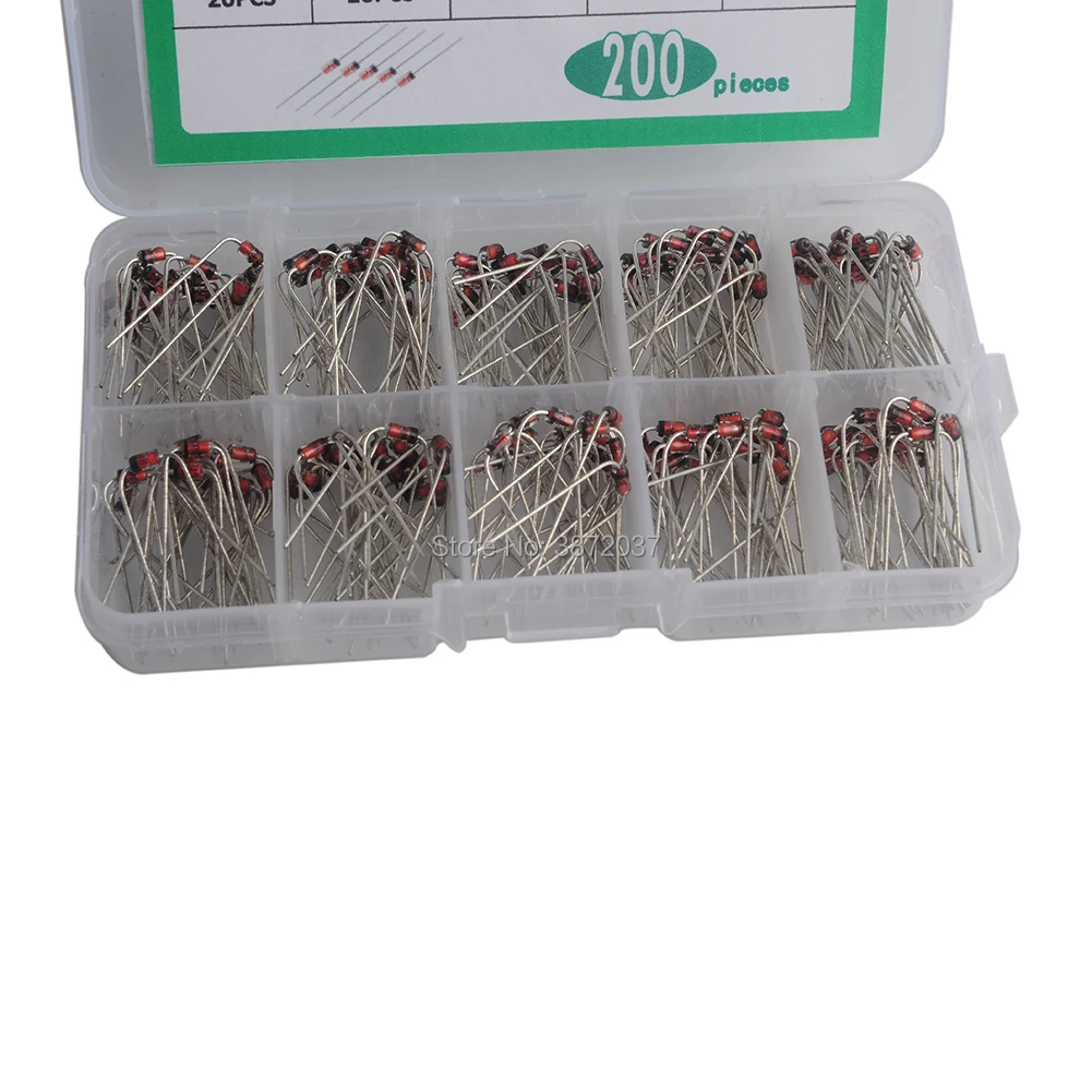 200PCS DIYamll Zener Diode Kit 10 Values 20pcs each value 1N4728A~1N4737A 1W | Электроника