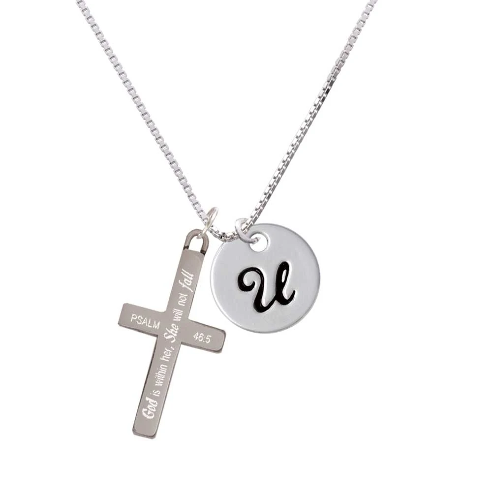 Large Script Letter - U 3/4'' Disc She will not Fall Cross Necklace | Украшения и аксессуары