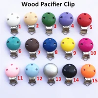 chenkai 50pcs nature wooden clips wood baby infant pacifier soother dummy chain holder sensory toy round clip with metal holders