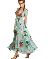 new style bohemian vintage ethnic pattern resort style v neck loose fit long dress
