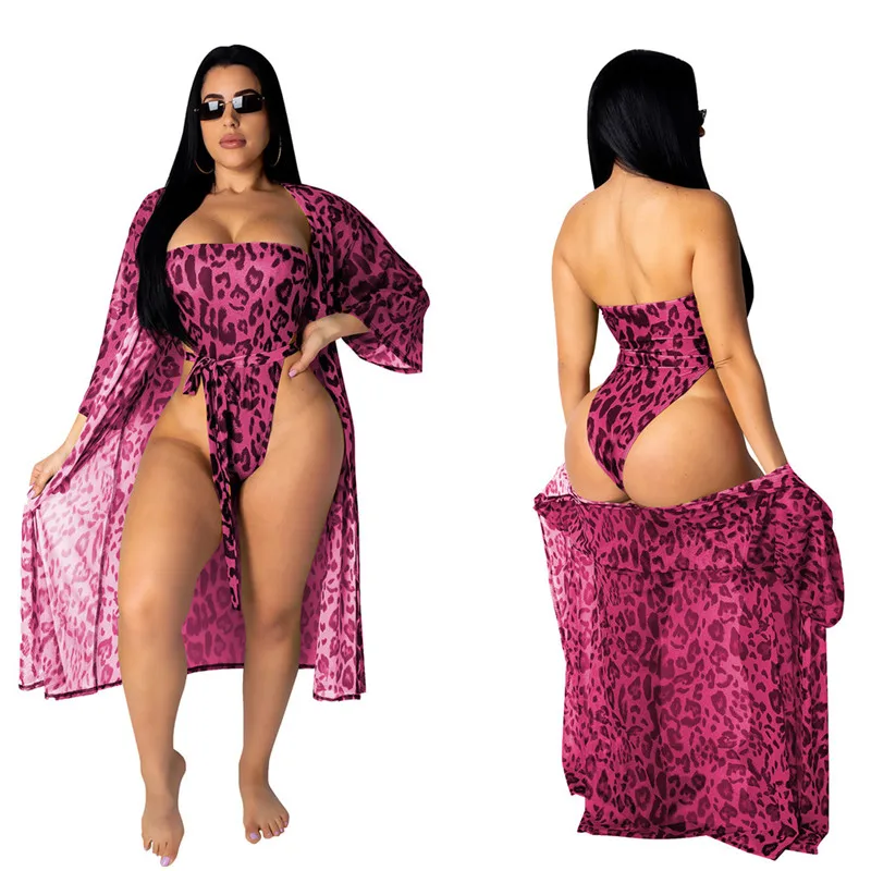 Женский пляжный комплект из 2 предметов с леопардовым принтом Пляжное