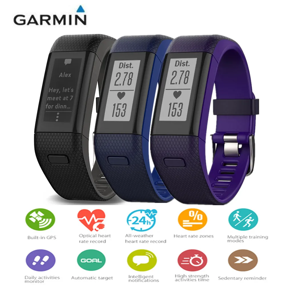 Garmin Vivosmart HR+ Smartband Bluetooth4.0 Heart Rate Monitor GPS Positioning Smartwatch Active Timer Wristband 5ATM Waterproof |