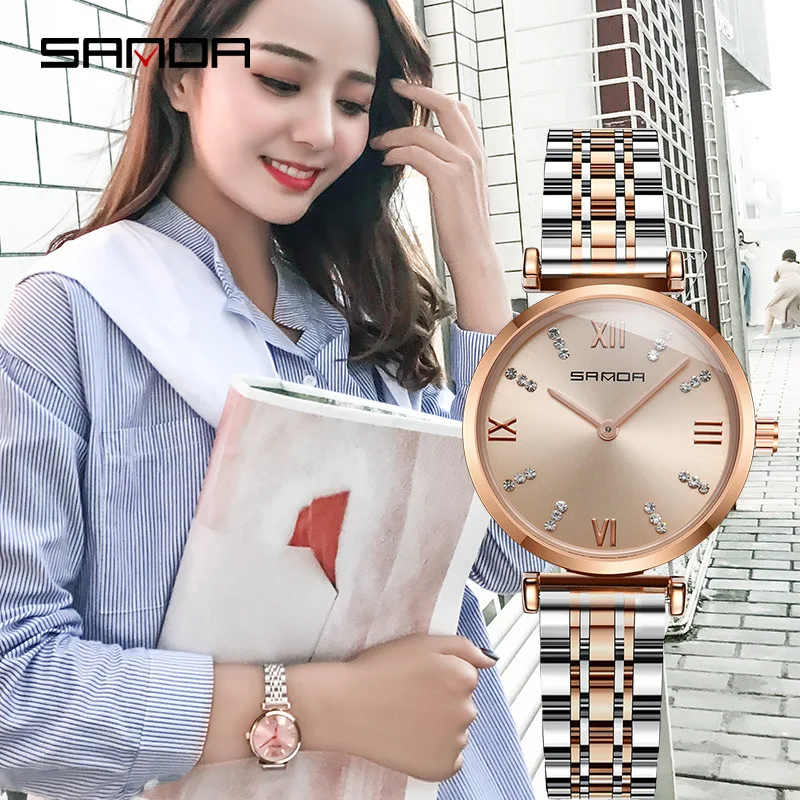 New fashion ladies watch trend simple diamond scale steel belt waterproof quartz | Наручные часы